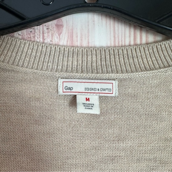 Gap Oatmeal Beige Wool Blend Orange Stripe Gray Colorblock V Neck Cardigan Sz M - Picture 5 of 11